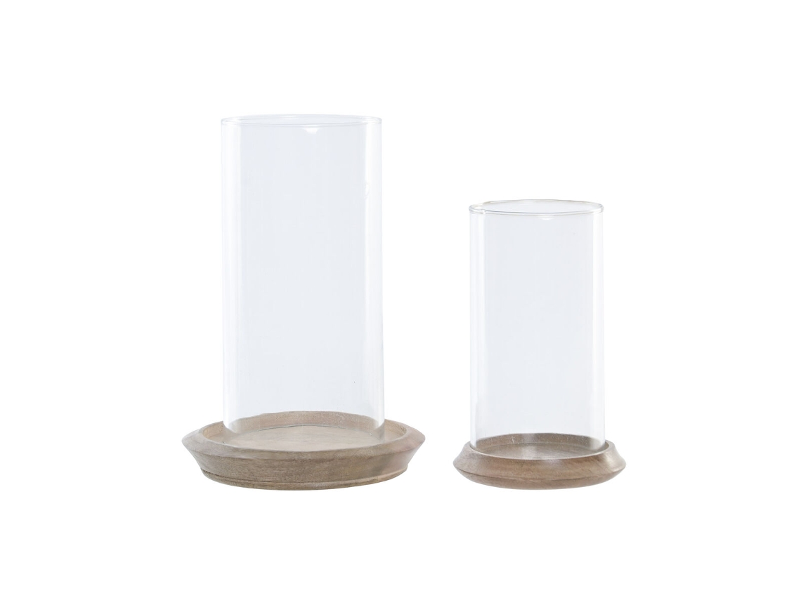 Castiçais Home Esprit Castanho Natural Cristal Madeira De Mangueira 19 X 19 X 26 Cm (2 Unidades)