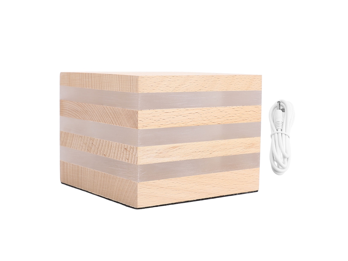 Lâmpada de mesa de madeira cubo LED sem fio USB para quarto mesa de cabeceira escritório | S/MARCA