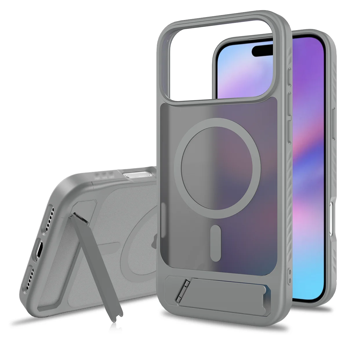 (cinza, Iphone 15 Plus) Capa De Celular Elegante E Rígida Em Pctpu Com Suporte, Compatível Com Carregamento Sem Fio Magnético.