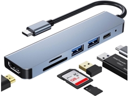 Hub Usb c 6 em 1 para Notebook, Portas Usb e Leitor de Cartão Sd AQUAFORGE