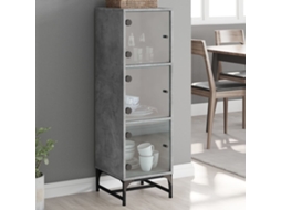 Aparador | Buffet | Armário De Apoio Alto C/ Portas De Vidro 35x37x120 Cm Cinzento Cimento Wsd486161 Lovely Home