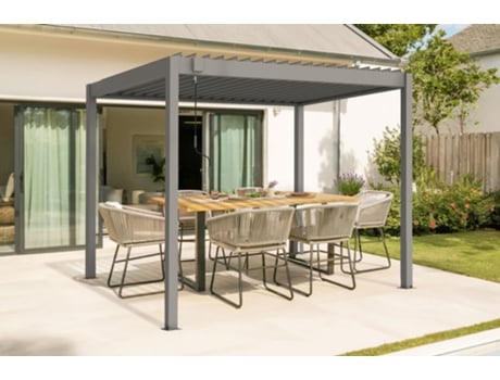 Piana Pérgola Bioclimática Inclinada 3x2m Alumínio Cinza Antracite Lâminas De Aço Reguláveis Cazeboo