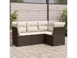 Vidaxl 4 Pcs Conjunto Sofás De Jardim C/ Almofadões Vime Pe Castanho