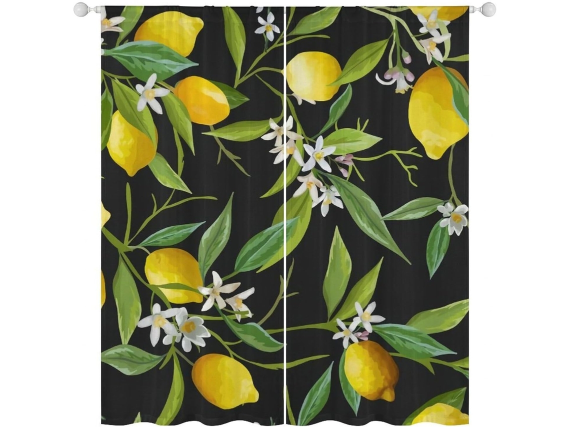Cortinas De Janela Com Estampa Floral E Limão, Cortinas De Chiffon Macias E Respiráveis, Painéis De Privacidade Para