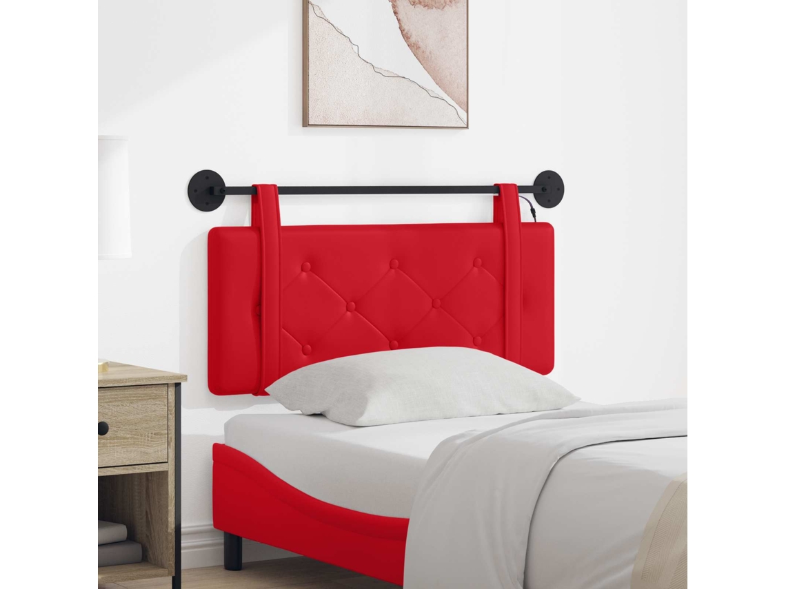 Vidaxl Cabeceira Suspensa Com Luz Led Vermelho Couro Sintético