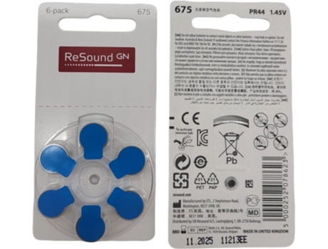 Baterias para Aparelhos Auditivos RESOUND P675 Adesivo Azul