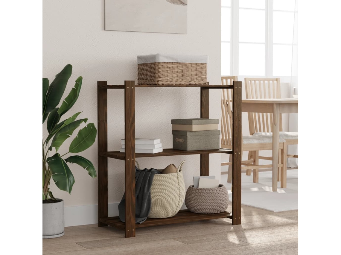 Vidaxl Unidade De 3 Prateleiras 80x38x90 Cm Pinho Maciço Castanho