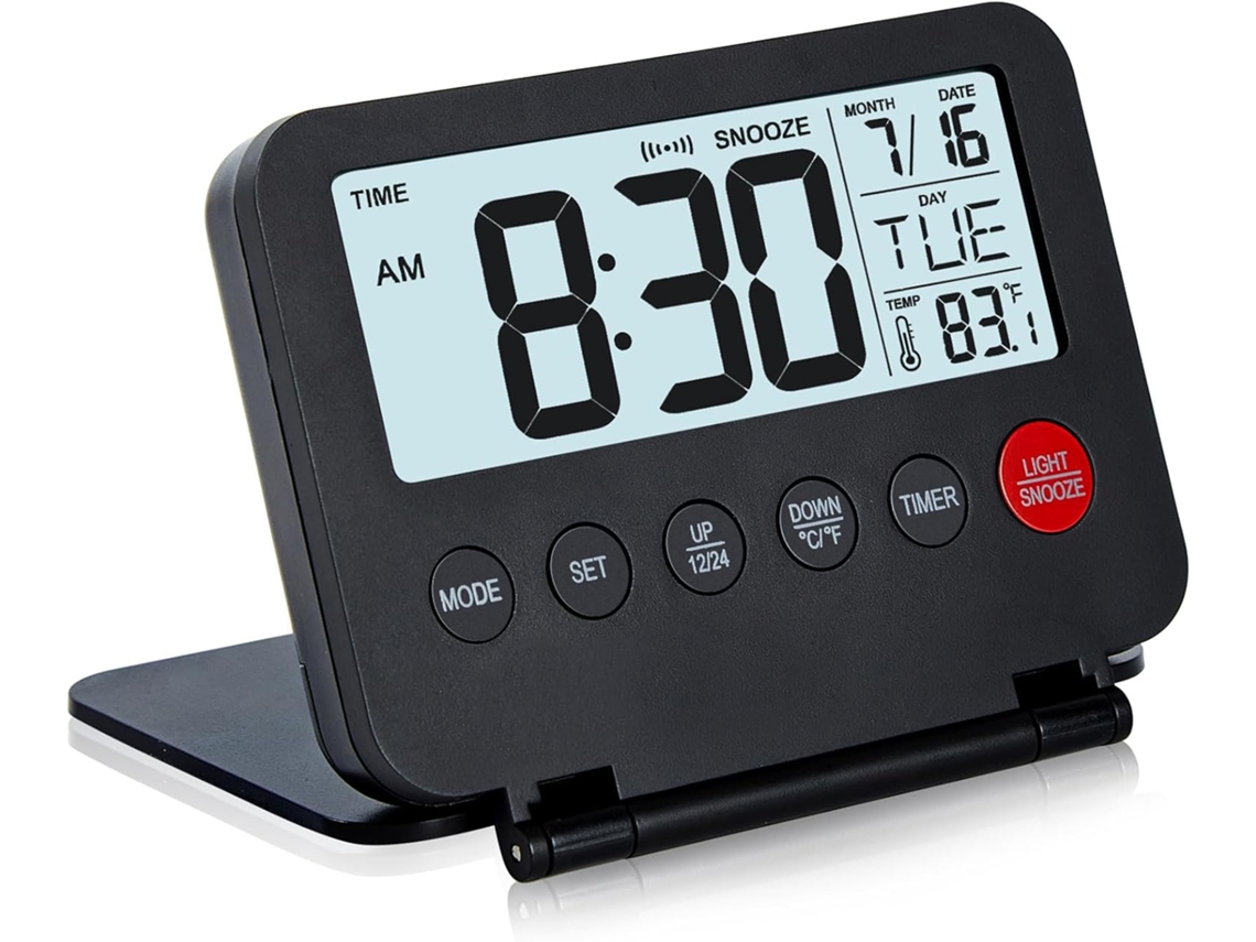 Despertador Digital Pequeno Para Viagem, Com Visor Lcd Grande, Botão Frontal Com Data E Temperatura E Função Soneca (preto)