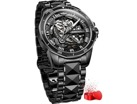 Relógio Masculino Facpoet Oco Mecânico À Prova Dágua Luminoso De Cristal De Safira (preto)