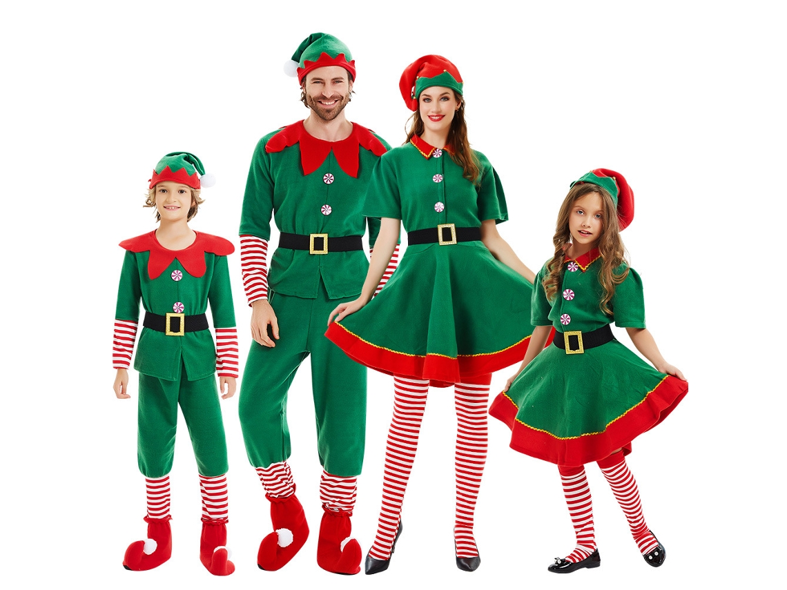 Conjunto de Cosplay de Elfo Verde de Natal para Pais e Filhos Feminino 140