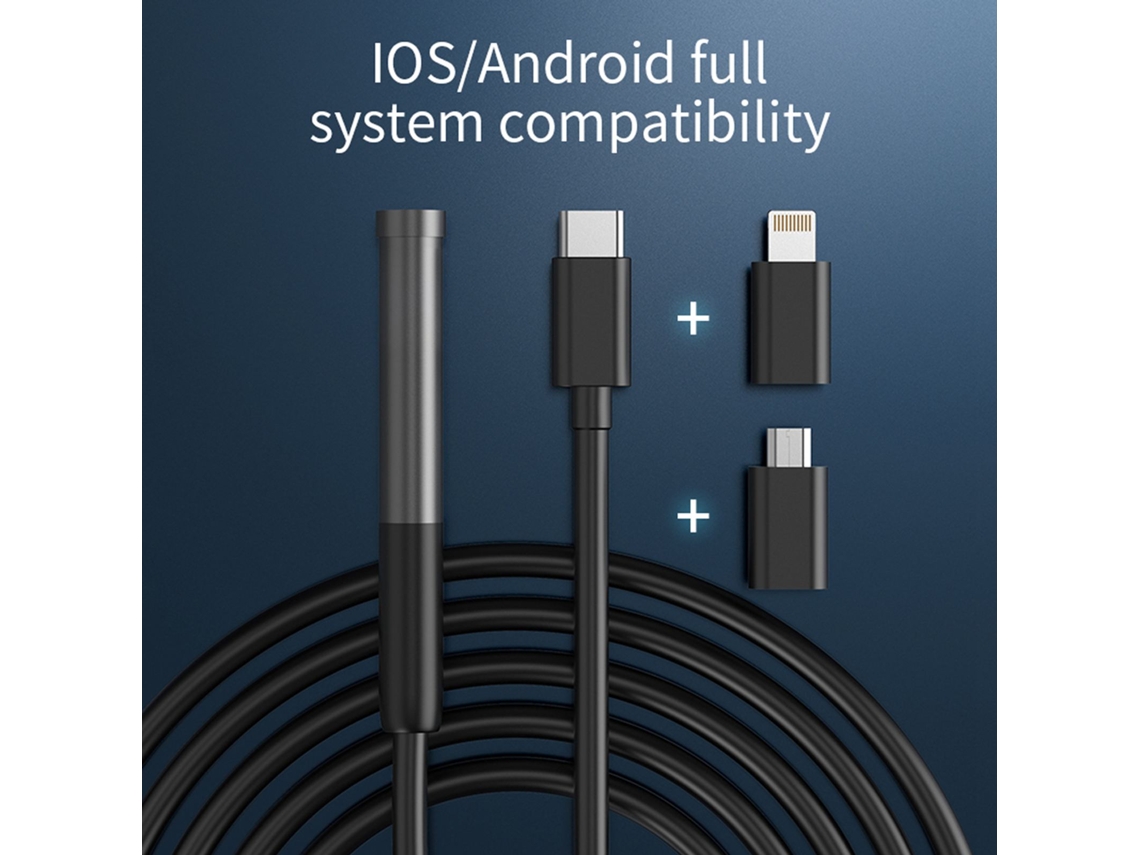 Endoscópio Wi fi Borescope 8mm 2mp Câmera Tipo C Impermeável com Led para Celular