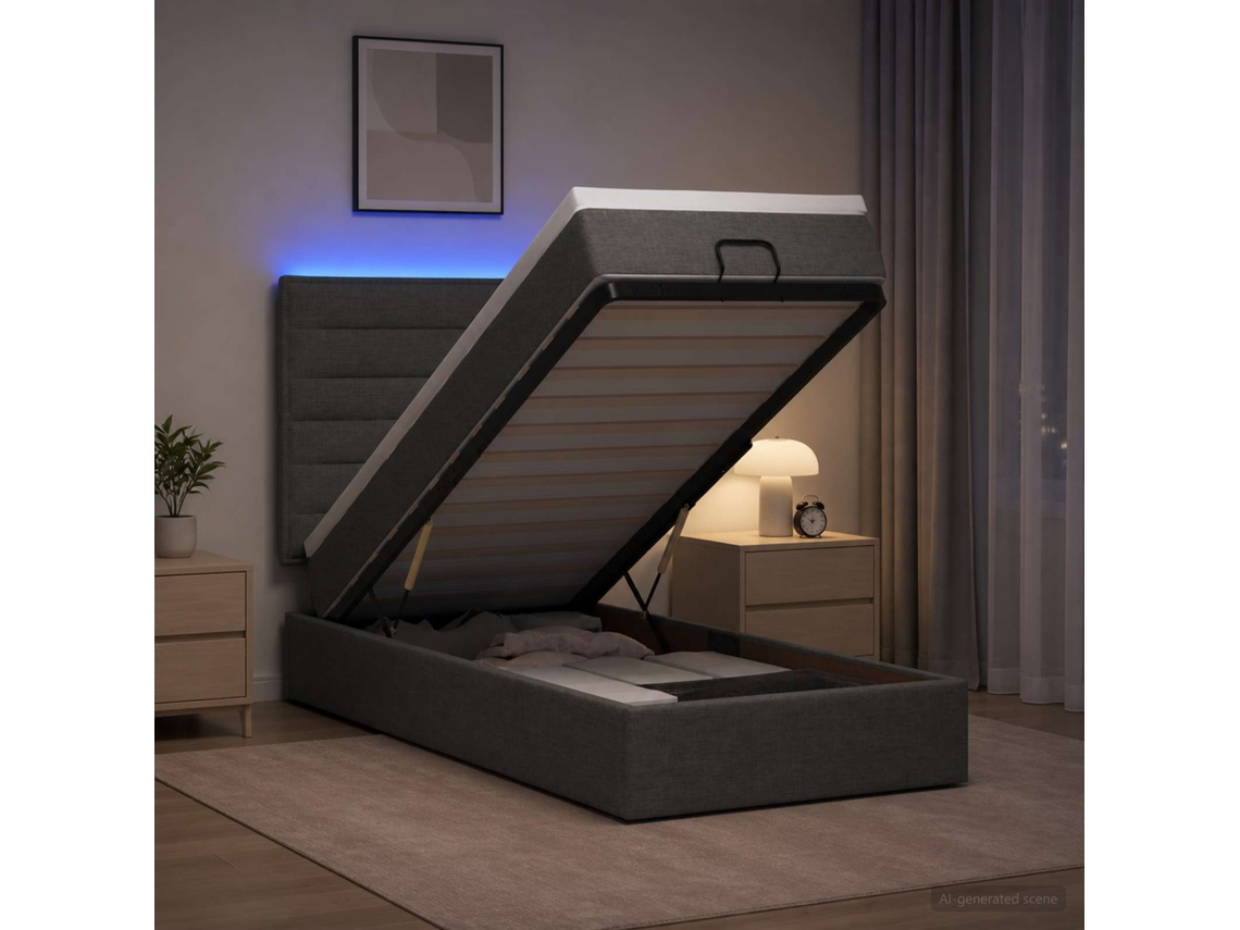 Vidaxl Cama Ottoman Com Colchão E Led Cinzento-escuro 80 X 200 Cm