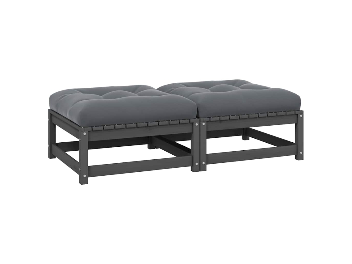 Vidaxl Apoio De Pés Jardim C/ Almofadões 2 Pcs Pinho Maciço Cinzento