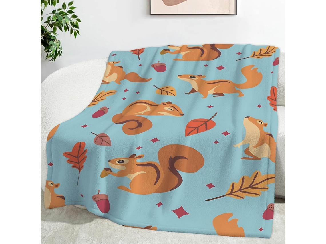 Manta com Estampa de Esquilo Desenho Animado 100x130 Cm Multifuncional Macia e Aconchegante em Flanela Ideal P