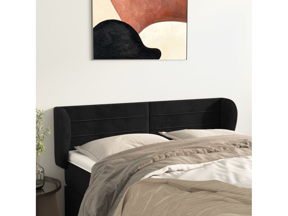 Vidaxl Cabeceira De Cama C/ Abas Veludo 147x23x78/88 Cm Preto