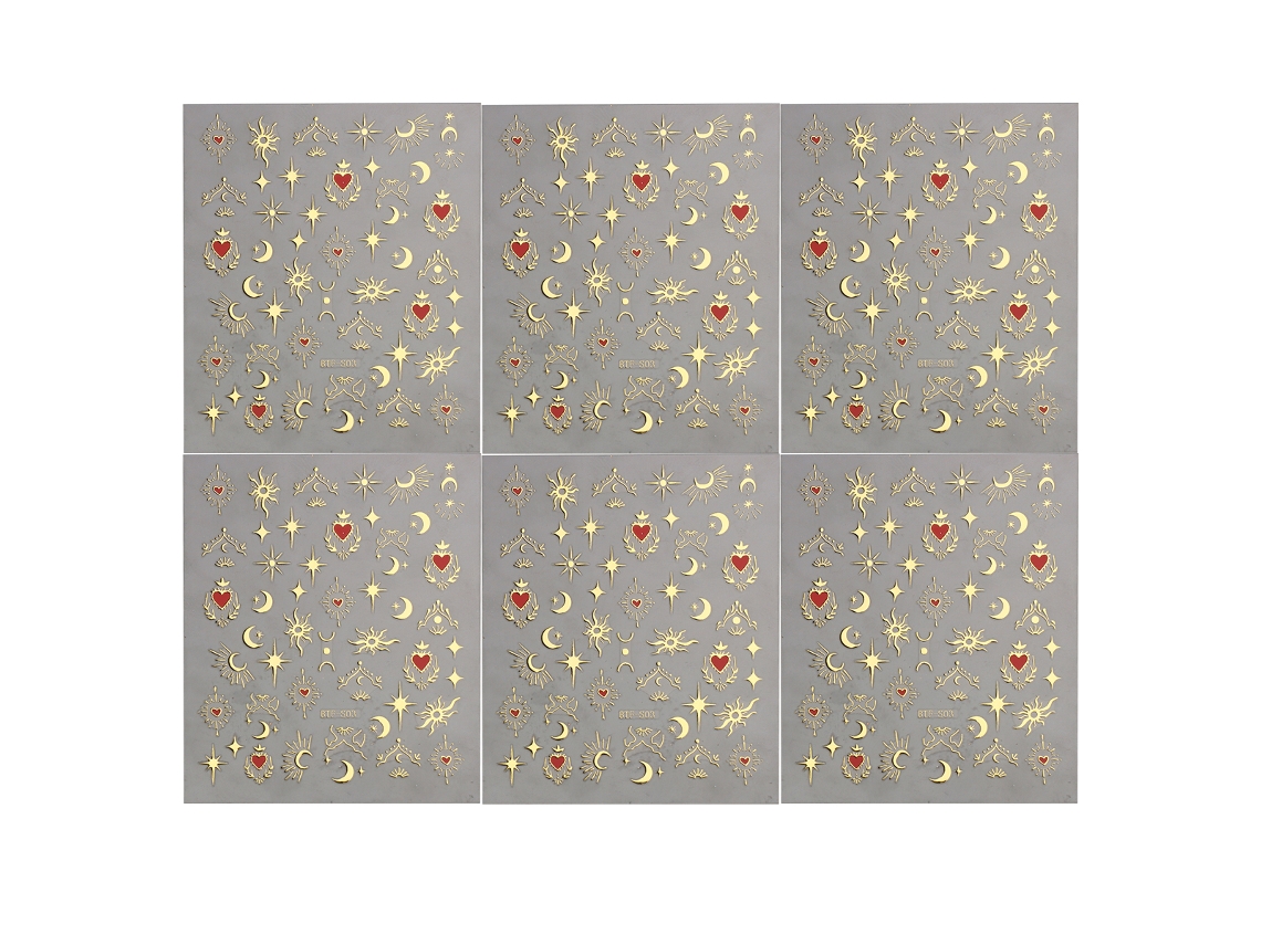 6 Adesivos 3D de Arte das Unhas com Sol Lua e Estrela Adesivos de Volta Colante NEVEANCE
