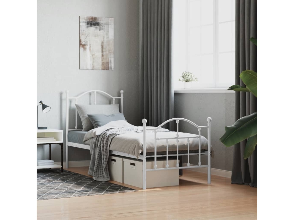 Vidaxl Estrutura De Cama Com Cabeceira E Pés 75x190 Cm Metal Branco