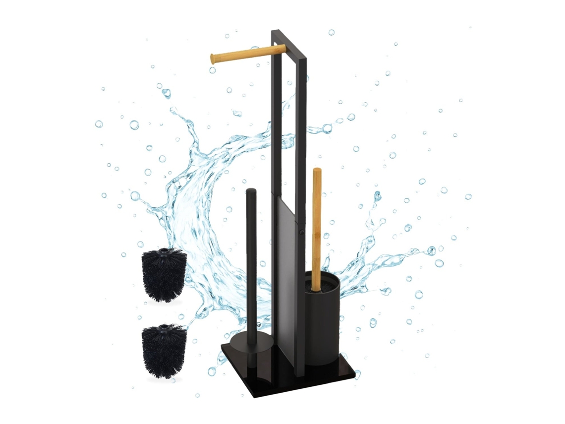 Conjunto De Porta-papel Higiênico De Bambu E Metal Com Escova