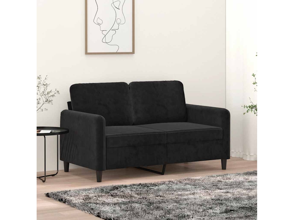Vidaxl Sofá De 2 Lugares Veludo 120 Cm Preto