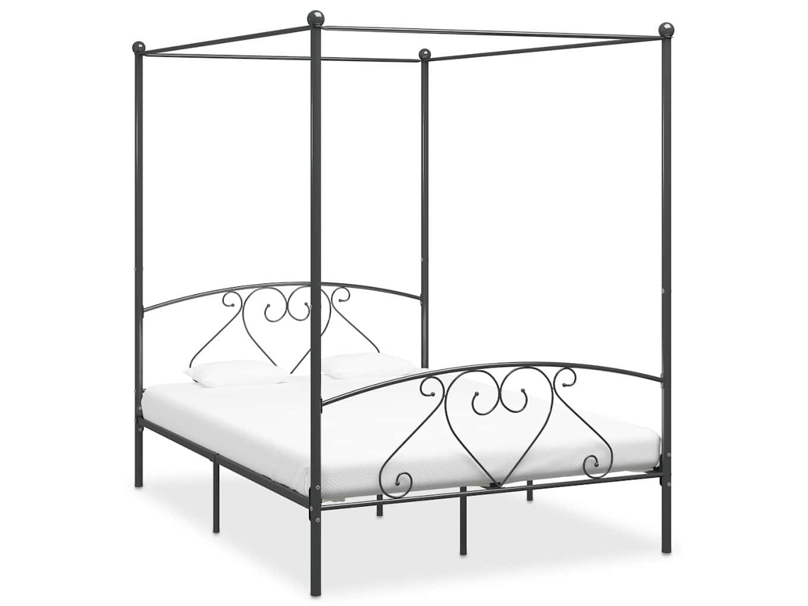 Vidaxl Estrutura De Cama Com Dossel 160x200 Cm Metal Cinzento