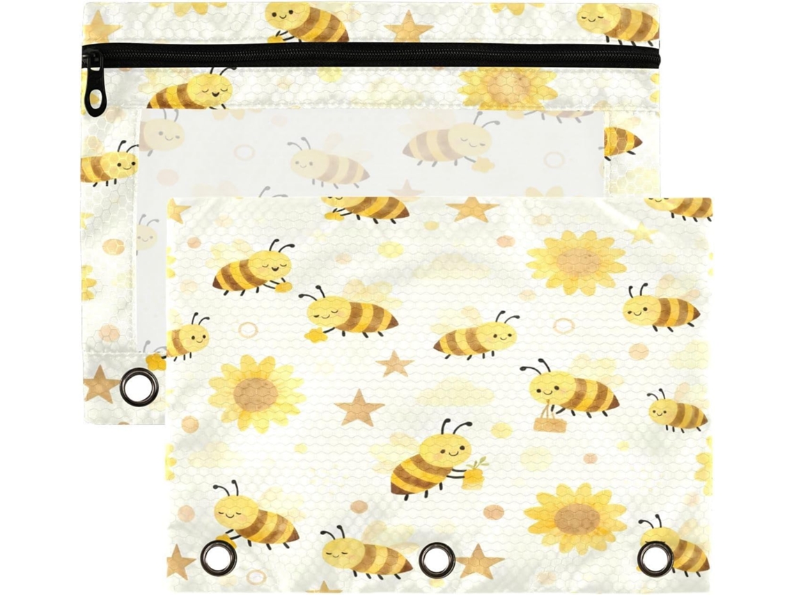 Pastas De Fichário Transparentes Com Estampa Girassol E Abelha, Tamanho Grande E Resistente, Com 3 Argolas, Para