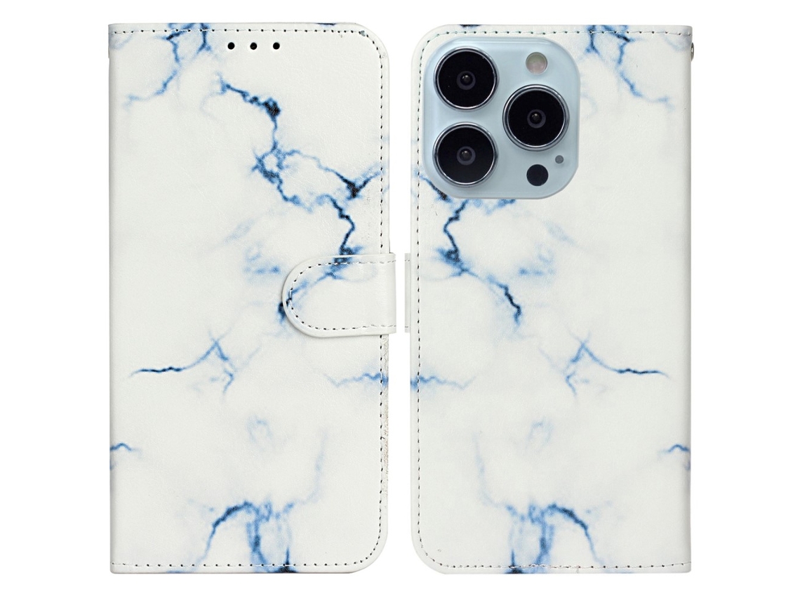 Capa Em Couro Pu Para Apple Iphone 16 Pro Max - Mármore Branco