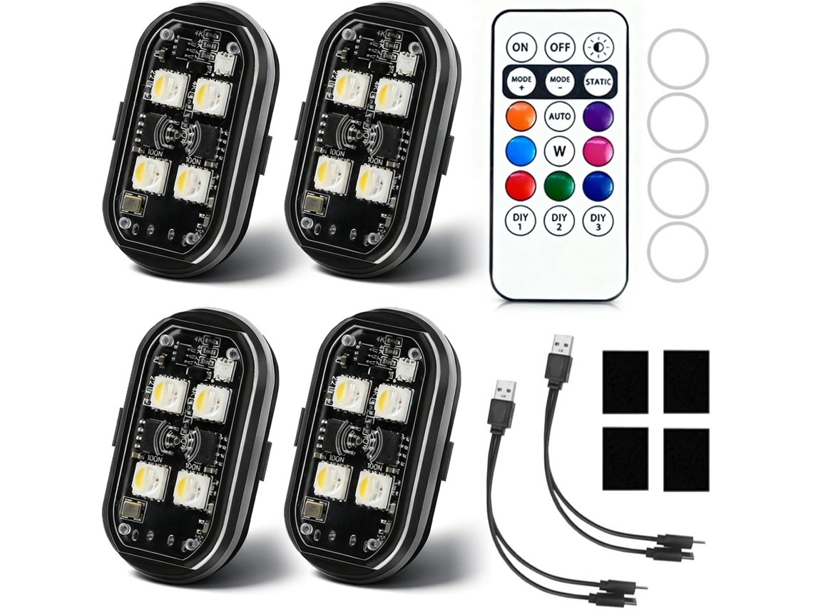 Luz Estroboscópica Led Sem Fio Riloer Com Controle Remoto, 8 Cores, Compatível Com Carro, Motocicleta, Bicicleta