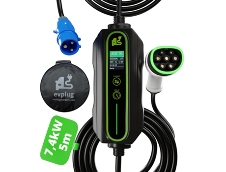 Carregador Portátil EVPLUG® EV PHEV Carro Eléctrico + Temporizador (Tipo 2 | 5m, 7,4kW | 32A)