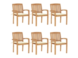Vidaxl Cadeiras De Jardim Empiháveis C/ Almofadões 6 Pcs Teca Maciça