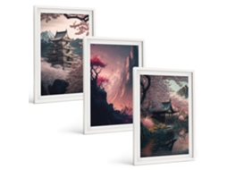 Composição De Quadros Paisagens Fantásticas Das Montanhas Do Japão Moldura Branca Imagens Para Um Quarto Infantil Espelharte (3 Piezas De 40x60 Cm)