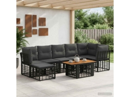 Vidaxl Conjunto De Sofá De Jardim 8 Unid. Preto E Cinza Escuro Vime Pe