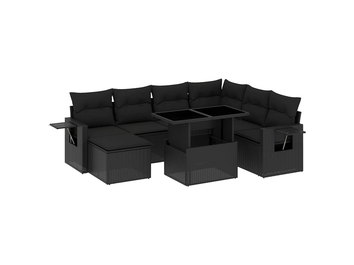 Conjunto de 9 sofás de jardim com almofadões Vime Pe Preto MAISON EXCLUSIVE (9 peças)