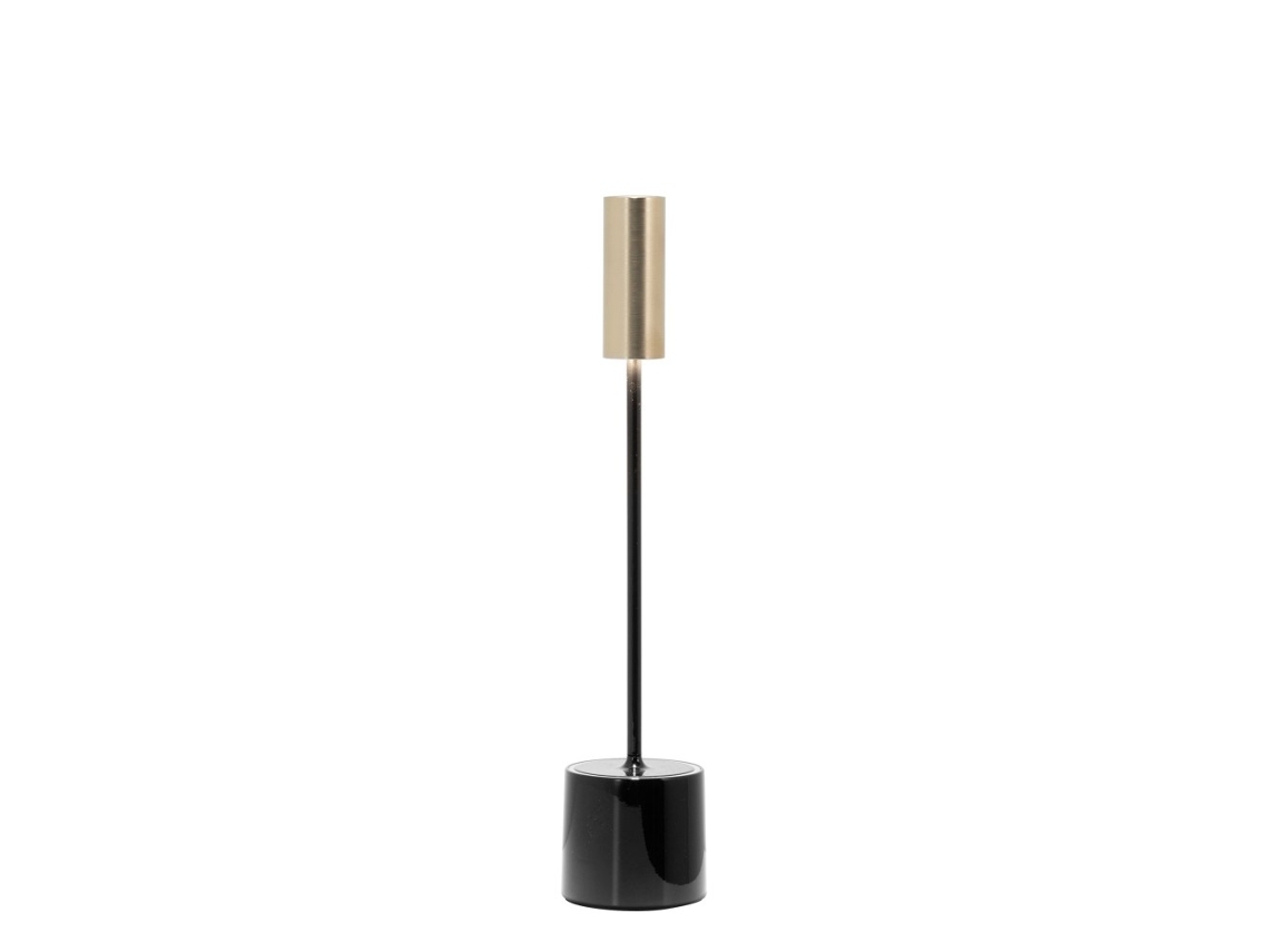 Abajur De Mesa Led Carolina Recarregável E Regulável Com Sensor De Toque Preto Brilhante E Latão Escovado Zafferano