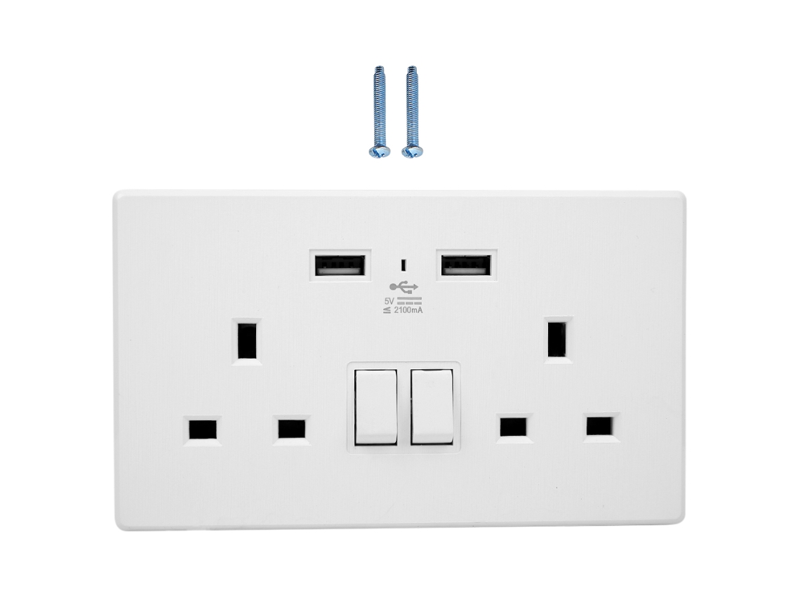 Laxiscreed Tomada Usb Dupla Reino Unido Com Painel Escovado E Suporte Entrada De 2100ma