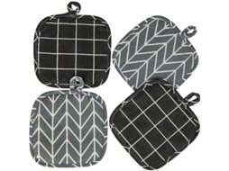 2026 set de 4 Luvas de Cozinha de Algodão, 18x18cm Resistente Ao Calor Lavável para Cozinha Assar Acessórios Preto e Cinza