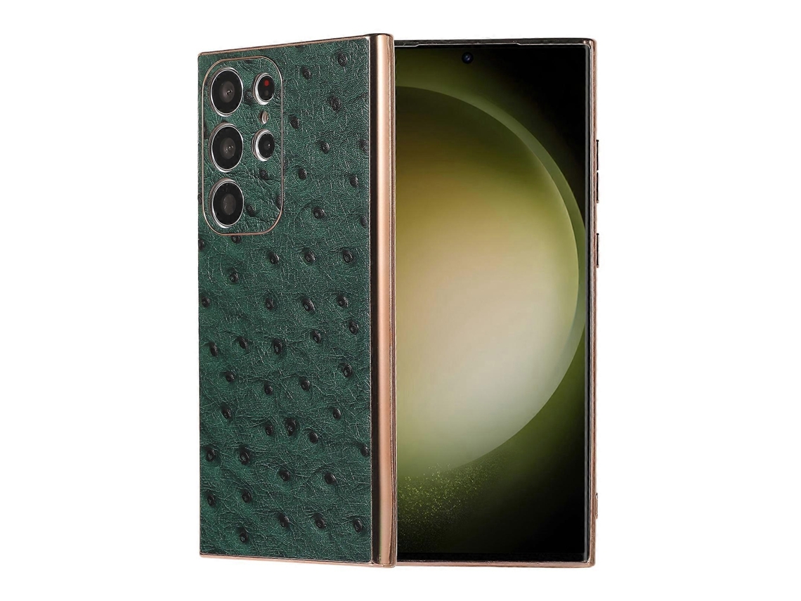 Capa Para Samsung Galaxy S23 Ultra 5g Em Couro Com Textura De Avestruz E Nanoeletrorevestimento.