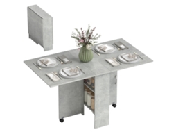 Mesa De Cimento Cozinha Dobrável Com Rodas, 2 Prateleiras Armazenamento E Asas Dobráveis, Estilo Moderno 75x140x74 Cm Cinza