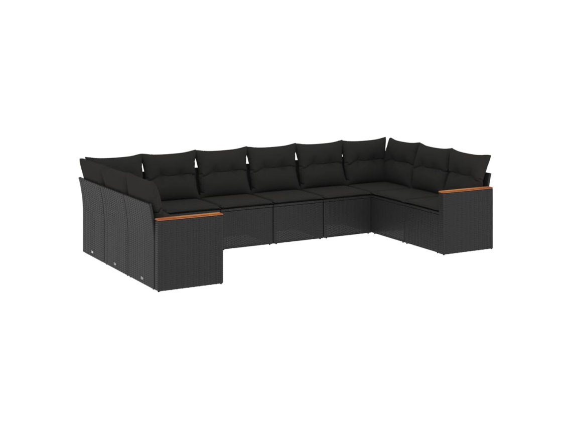 Conjunto de 10 sofás de jardim com almofadões Vime Pe Preto MAISON EXCLUSIVE