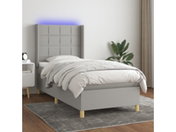 Vidaxl Cama Box Spring C/ Colchão E Led 90x190 Cm Tecido Cinza-claro
