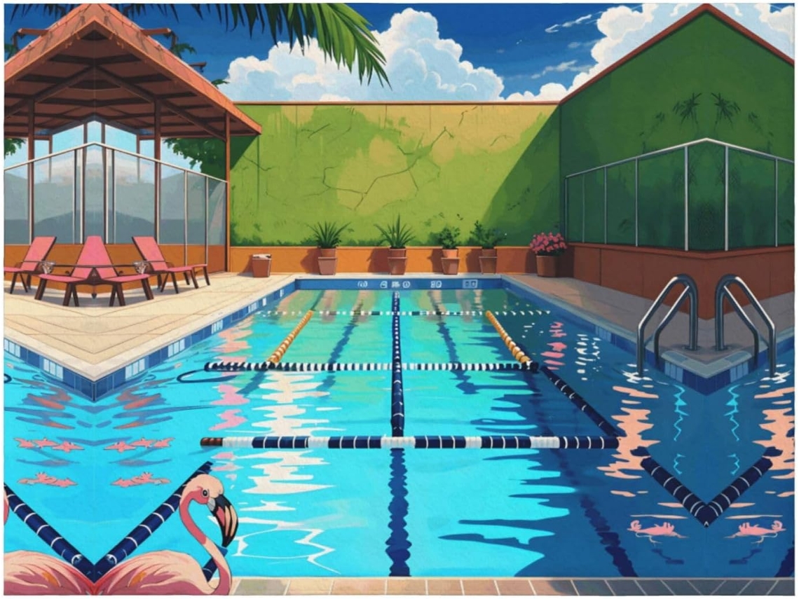 Manta de Flanela Ultramacia Phayah com Estampa Flamingos e Piscina Ideal para Sofá Cama Sala Estar Escritório