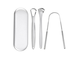 Conjunto de Raspadores de Língua em Aço Inoxidável, 3 Peças, Compacto, Recarregável, Uso Diário, Higiênico STELASPLEN
