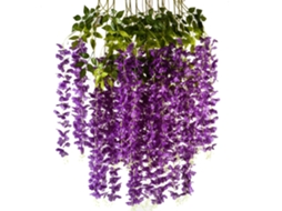 Arranjo de Flores Artificiais de Glicínia para Pendurar, Decoração de Casa, Casamento e Festa AQUAFORGE (12 Unidades, Roxas)