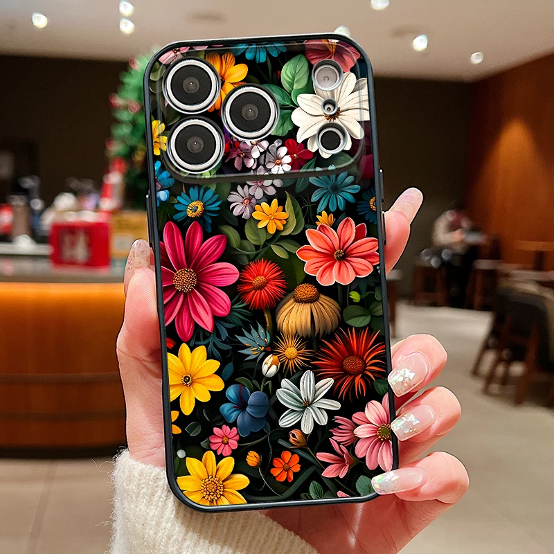 Capa Rígida De Policarbonato Para Iphone 15 Pro Max Com Estampa Floral Romântica E Sistema Magnético (preto).