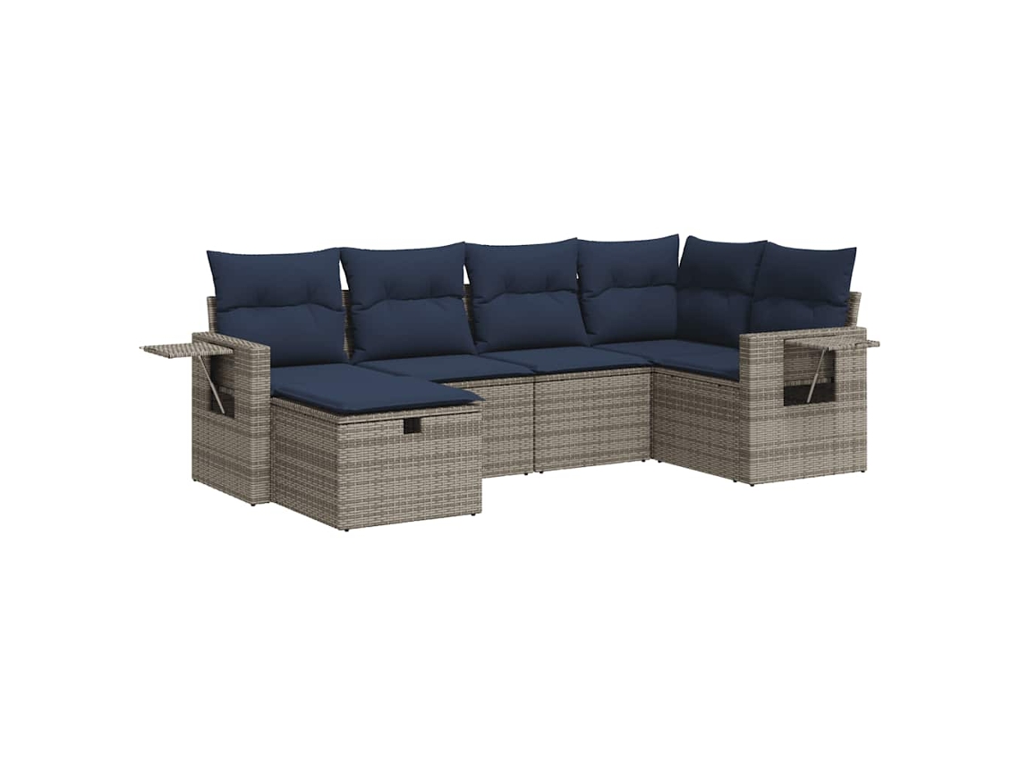 Conjunto de 6 Sofás de Jardim com Almofadões Vime Cinzento MAISON EXCLUSIVE (80x200 cm)