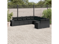 Jogo de Sofá Jardim 10 Peças C/ Almofadões Vime Pe Preto Dkd Home Decor