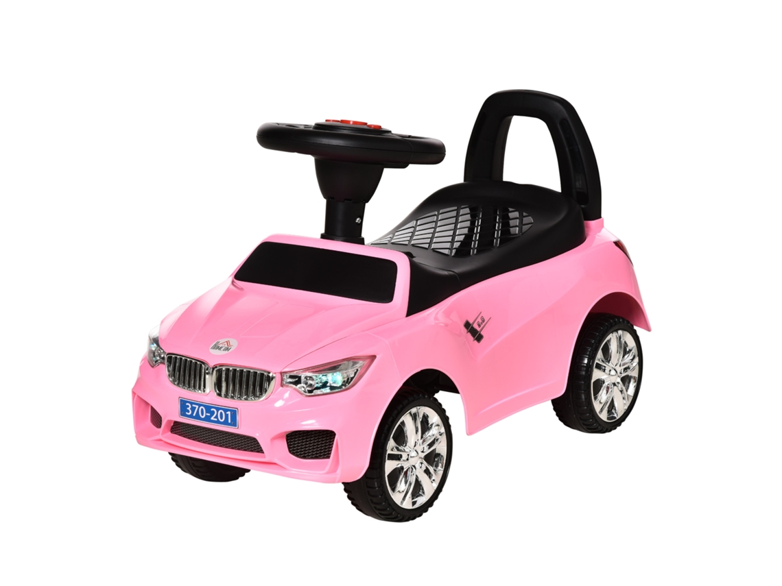 Automóvel infantil rosa S/MARCA para crianças de 18 a 36 meses, faróis, buzina musical, volante, compartimento, maçaneta