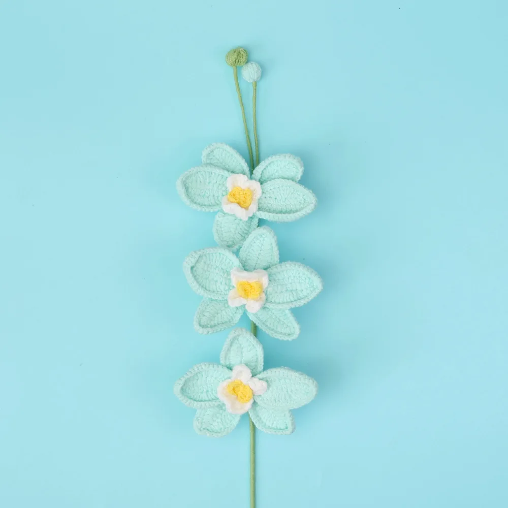 (azul) Buquê Requintado De Orquídeas Phalaenopsis Em Crochê, Lindas Flores Tricotadas, Orquídeas Phalaenopsis Artificiais Criativas