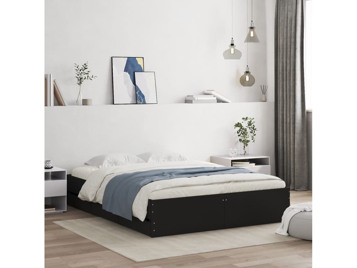 Vidaxl Estrutura De Cama C/ Gavetas 140x190 Cm Derivados Madeira Preto