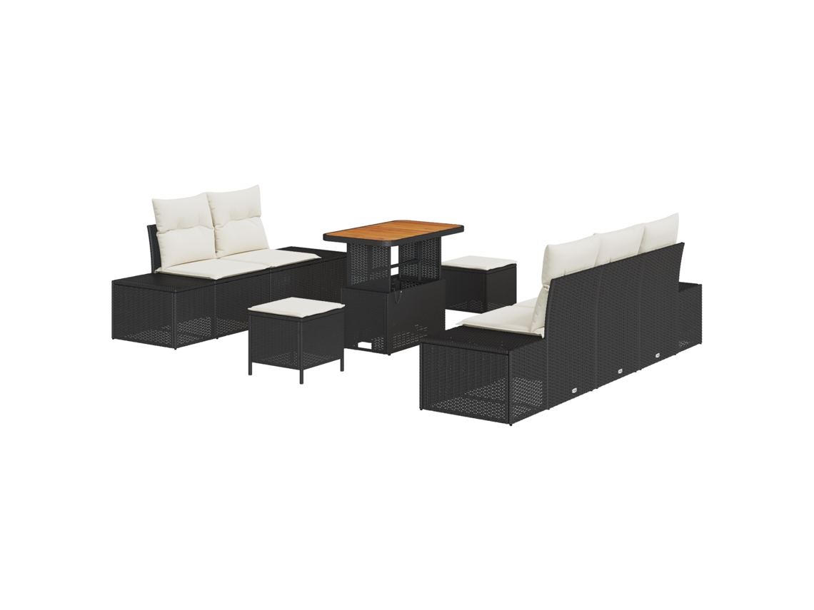 Conjunto 8 Conjunto De Sofá De Jardim Vidaxl Preto Vime Pe (239 X 62 X 85 Cm)