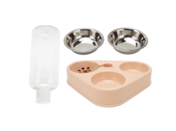 Conjunto de Comedouro e Bebedouro Triplo para Animais de Estimação, À Prova de Derramamento, Rosa AQUAFORGE